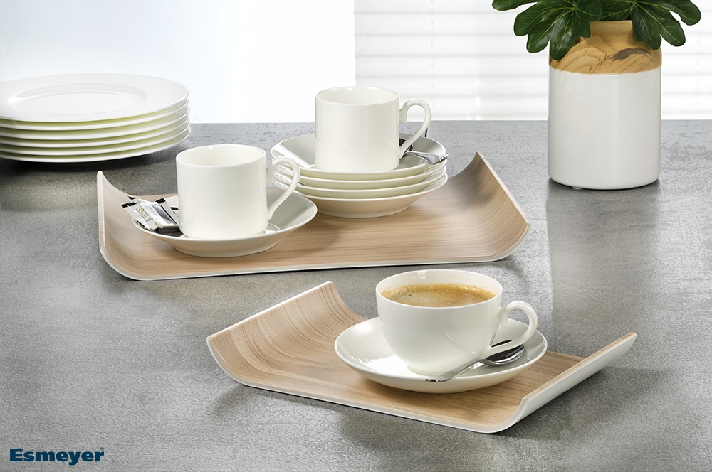 APS Tablett CATE, Maße: 265 x 162 x 30 mm, Farbe: weiß mit Holzoptik, aus robustem Melamin-Kunststoff