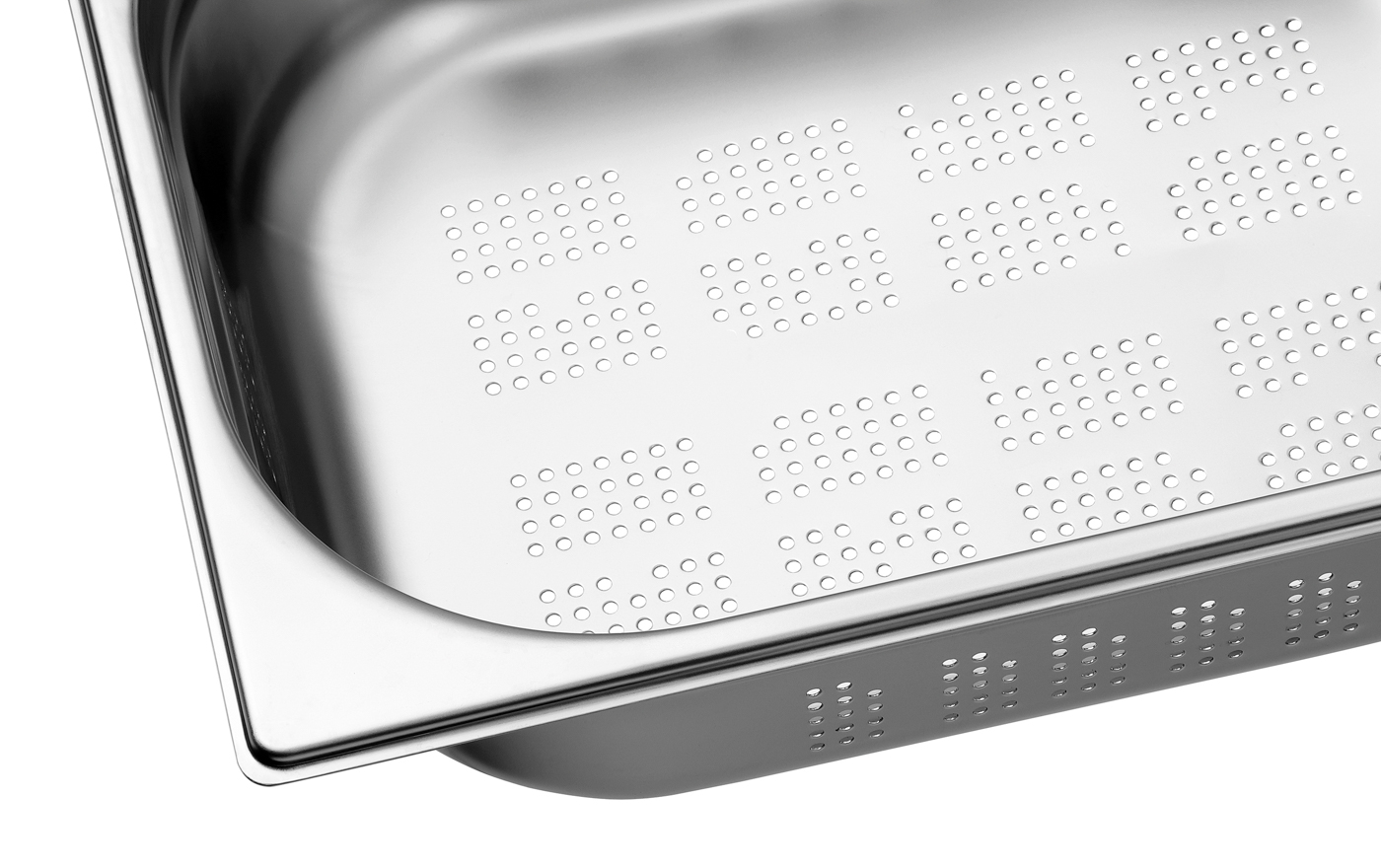 Bartscher GN-Behälter, 1/2, T100, gelocht |Ausführung: Mit Perforation (gelocht) | Maße:32,5 x 26,5 x 10,0 cm. Gewicht: 0,7 kg