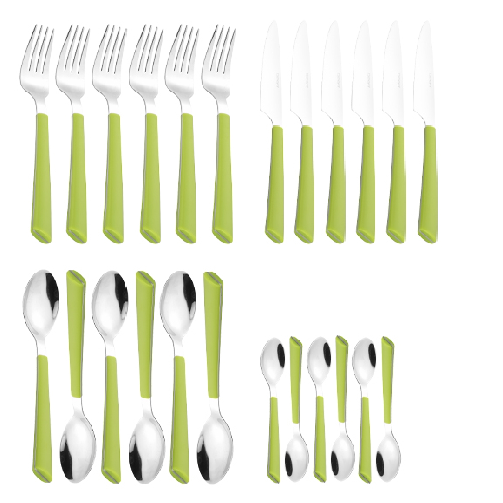 24-teiliges Besteck JANE, grün aus Edelstahl 18/0 poliert, Messer aus Klingenstahl.