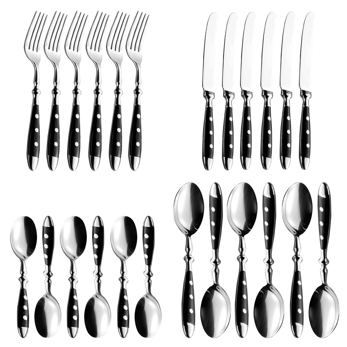 24-teiliges Besteck NOSTALGIE schwarz aus Edelstahl 18/0, poliert. Messer aus Klingenstahl,
