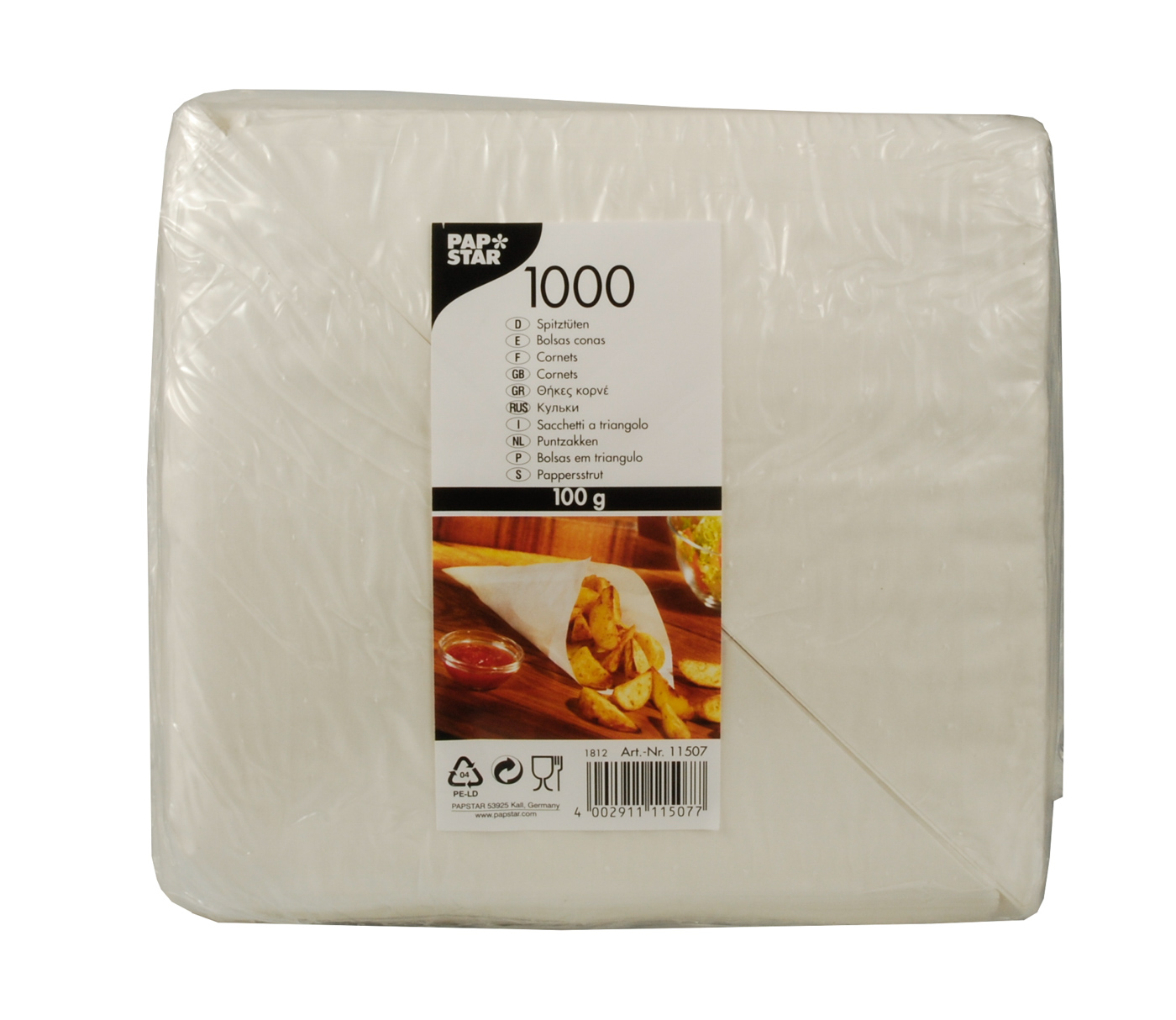 1000 Spitztüten, Pergament-Ersatz 17 cm x 17 cm x 24 cm weiss Füllinhalt 100 g, fettdicht von PAPSTAR