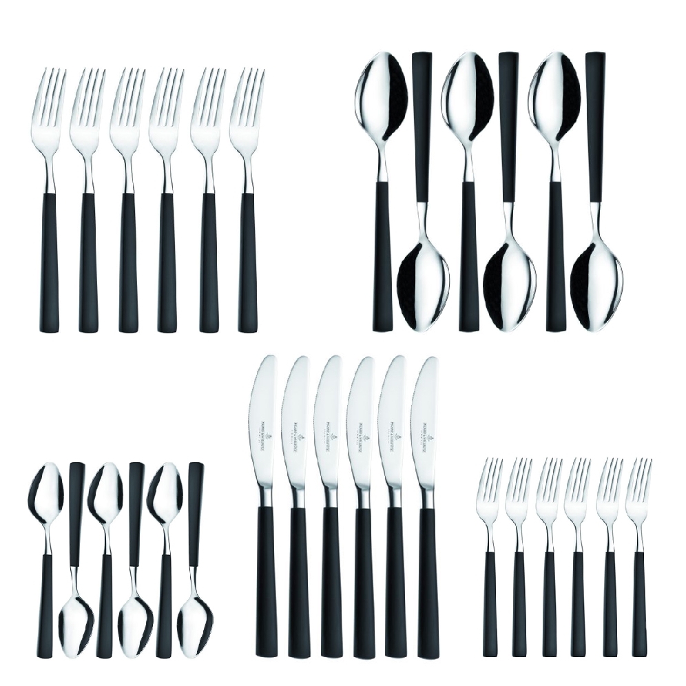 30-teiliges Besteck PIANO aus Edelstahl 18/10, poliert, geschmiedet. Messer aus Klingenstahl.