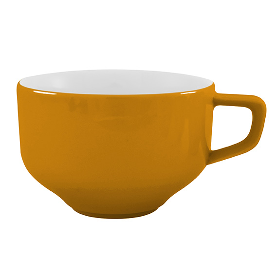 Obertasse 0,37 l - Form: Baristar - Dekor 66275, curry - aus Porzellan. Hersteller: Eschenbach., "Made in Germany".