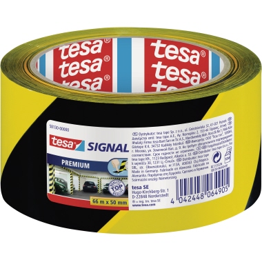 tesa® Signalklebeband Premium 50 mm x 66 m (B x L) Naturkautschuk gelb/schwarz, Maße: 50 mm x 66 m (B x L), Dicke der