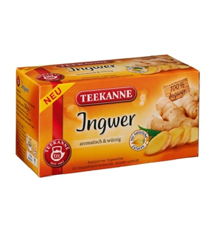 Teekanne Ingwer Pur - aromatisch und würzig. Tassenportion mit Papierumhüllung Inhalt: 20 Beutel
