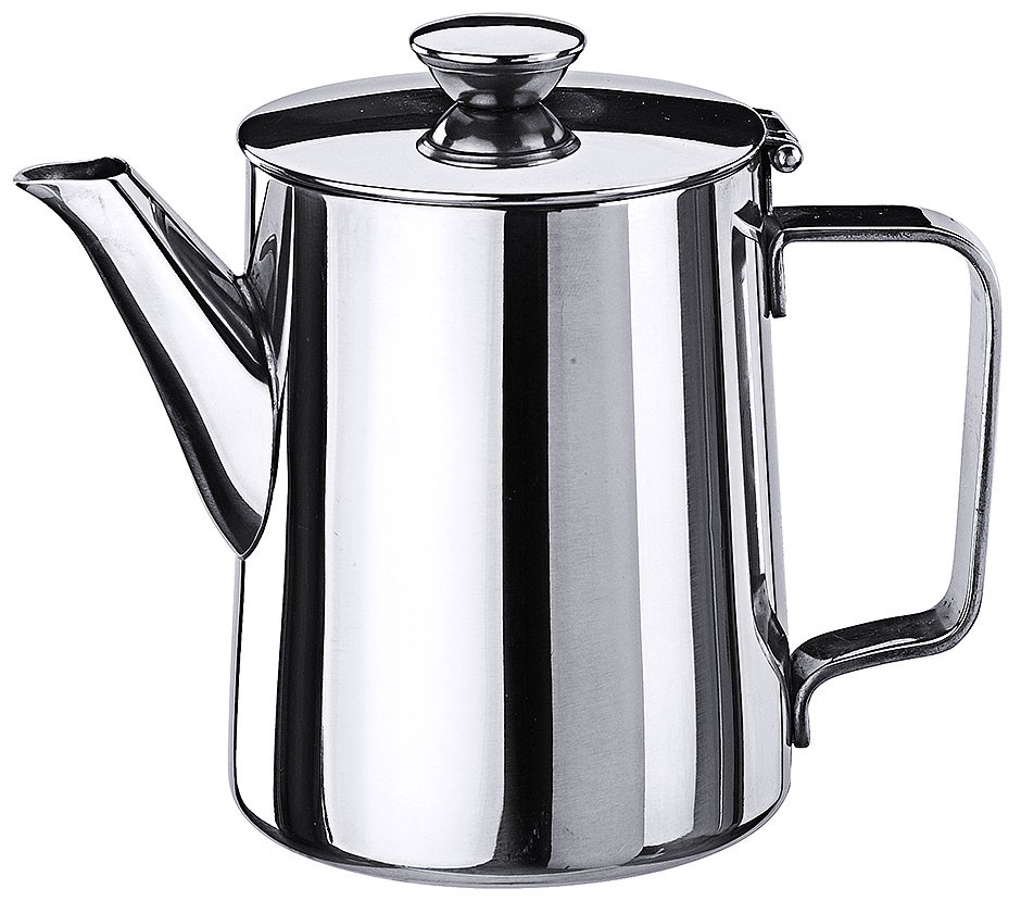 Kaffeekanne aus Edelstahl 18/10, hochglänzend, mit Ausgusssieb und Scharnierdeckel Volumen: 0,35 l, Höhe: 10 cm