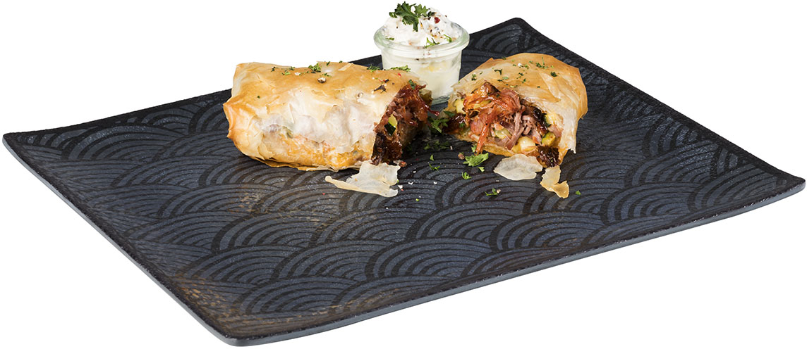 GN 1/2 Tablett -DARK WAVE- 32,5 x 26,5, H: 2 cm Melamin innen: Dekor außen: schwarz spülmaschinengeeignet stapelbar nicht