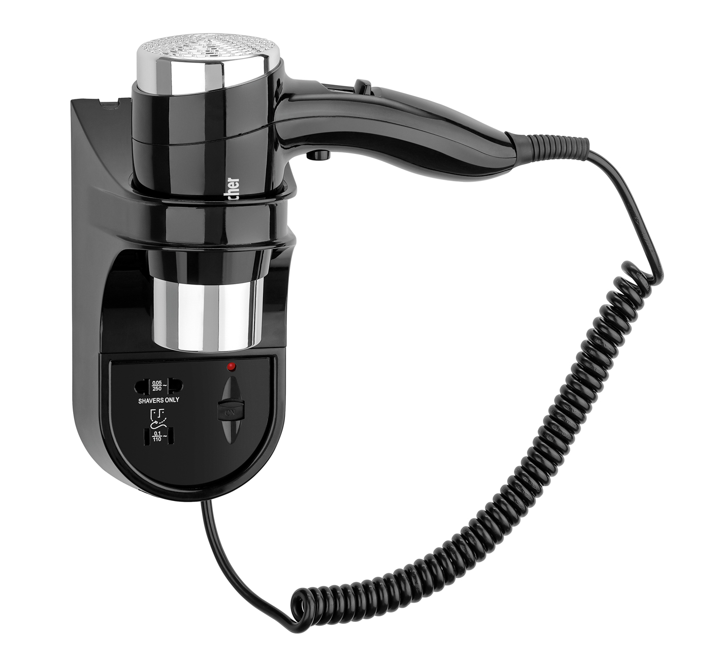 Bartscher Hotelhaartrockner 1600SR | Farbe:Schwarz / silber | Maße: 26,5 x 20,5 x 10,5 cm.Gewicht: 1,2 kg