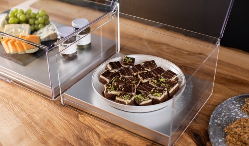 SARO Display /Spuckschutz für STAY COOL Servierplatten GN 1/1 - Material: Plexiglas® / PETG - Hält Speisen bis zu 25% länger kalt!