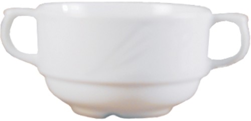 Arcadia Suppentasse mit 2 Henkeln, stapelbar, 32cl, aus weißem Porzellan, von caterado. Made in Europe.