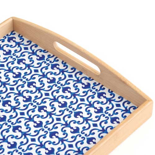 Serviertablett "Marokko", Bambus, blau/weiß. Länge: 436 mm. Breite: 300 mm. Höhe: 55 mm