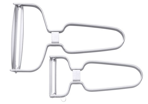 Querschäler aus Edelstahl 18/10, gezahnte Klinge aus gehärtetem Klingenstahl, zum Schälen von Möhren, Kartoffeln, Rettich, Roter