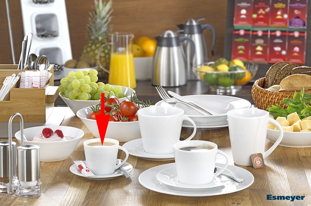 Espresso-Obertasse ISTA, 100 ml, von caterado, aus weißem Porzellan. Made in Europe. Höhe 5,7 cm. Durchm. 6,6 cm (m. Henkel 8,8).