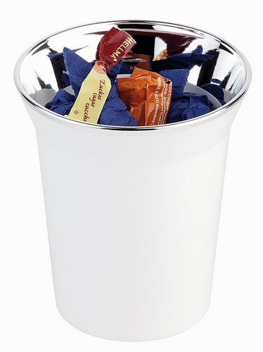 APS Tischreste- / Besteckbehälter Ø 13 cm, Höhe: 15 cm, SAN- Kunststoff, weiß, mit verchromten Boden