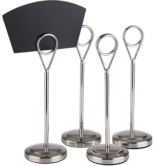 Kartenhalter, 4er Set Ø 5 cm, H: 15,5 cm Edelstahl, hochglanzpoliert inklusive 20 schwarzen Beschriftungskarten aus