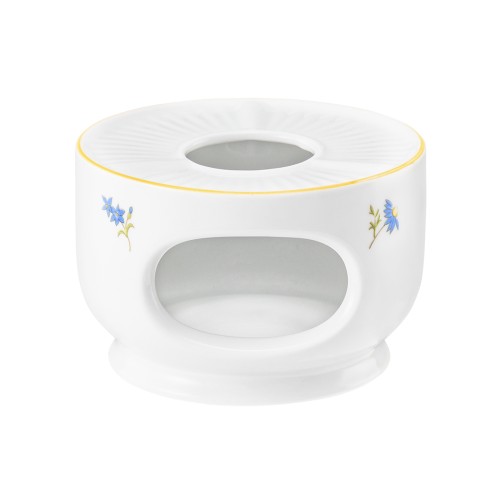 Seltmann Stövchen 1069 klein, rund, Form: Community, Dekor: 57387 Streublume gelbe Linie, hohe Kantenschlagfestigkeit, Made in Germany