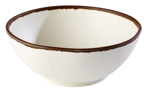 Schale -CROCKER- Ø 21 cm, H: 8 cm, 1,45 Liter Melamin, creme mit braunem Rand spülmaschinengeeignet stapelbar nicht