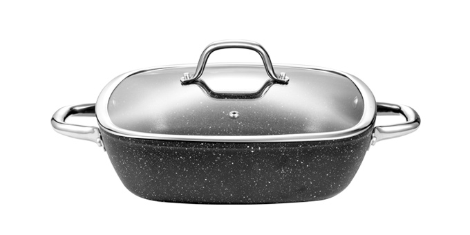 Tiefe quadratische Bratpfanne PRESIDENT Stone mit Deckel 28 x 28 cm