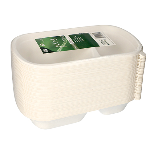 50 Schalen, Zuckerrohr "pure" 2-geteilt 750 ml 4,4 cm x 13,4 cm x 22,9 cm weiss von PAPSTAR