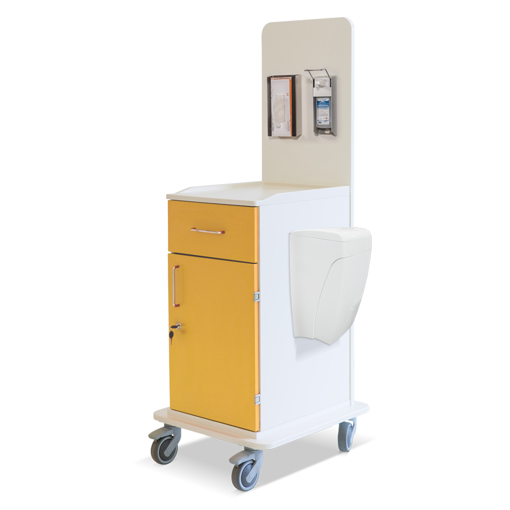 ETHERNASOLID® MULTICART Arbeitswagen T15 mit Mülleimer, Handschuhbox-Halterung und Desinfektionsspender für 500-ml-Euroflaschen,