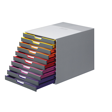 DURABLE Schubladenbox VARICOLOR® 10 DIN A4, DIN C4, Folio, Letter ABS Kunststoff Gehäusefarbe: grau Farbe der Schublade: grau/bunt 10 Schubfächer
