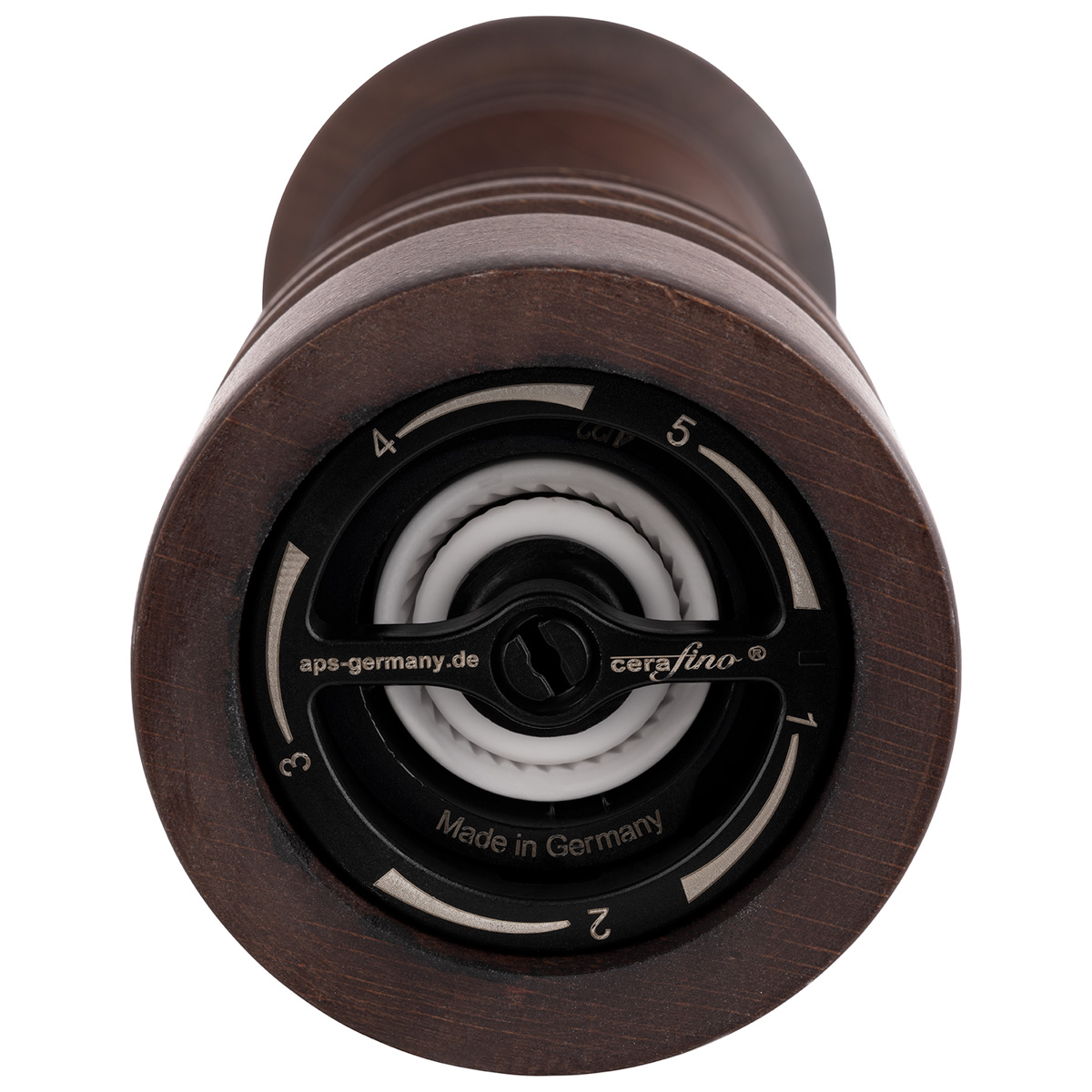 Salzmühle, Ø 6 cm, H: 23 cm, Buchenholz, dunkel, Keramikmahlwerk, Mahlgrad stufenlos einstellbar, Schaft aus Edelstahl