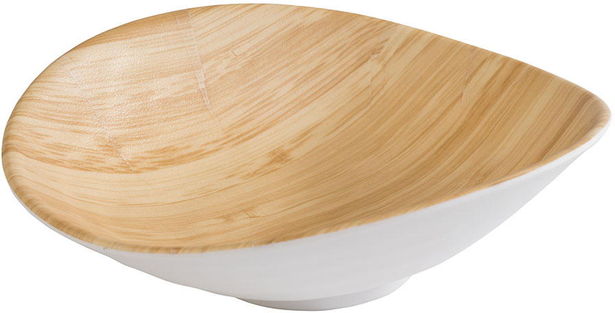 Schale -BAMBOO- 17,5 x 15,5 cm, H: 5,5 cm Melamin innen: Bambusoptik außen: weiß 0,2 Liter spülmaschinengeeignet stapelbar