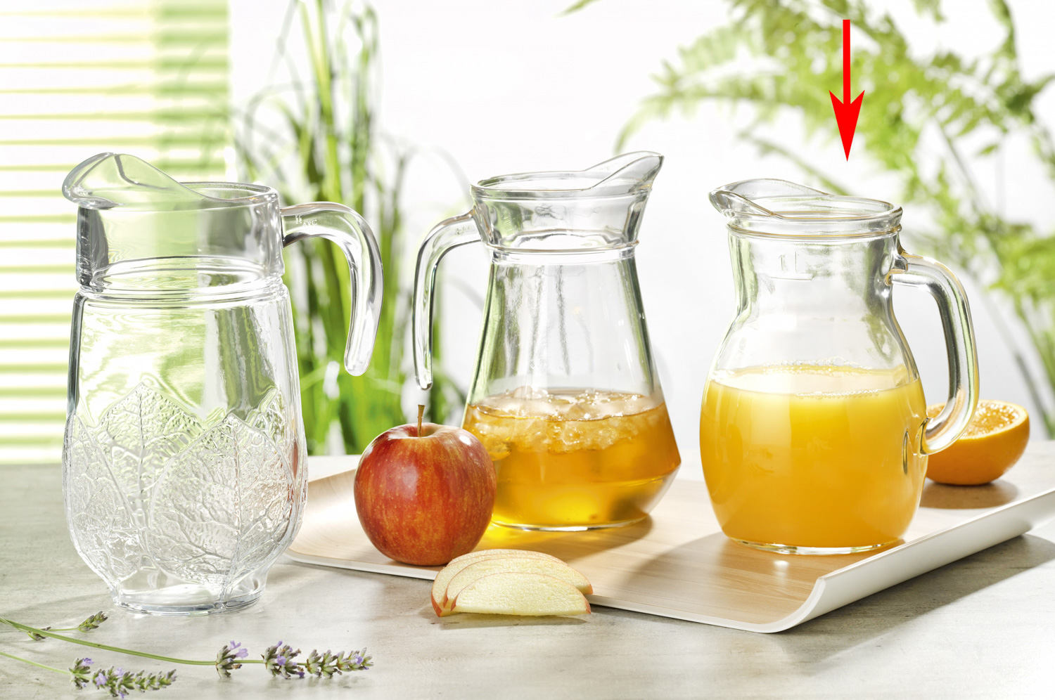 Saftkrug BISTRO, Inhalt: 1,0 Liter, Höhe: 186 mm, mit Füllstrich bei 1,0 Liter.