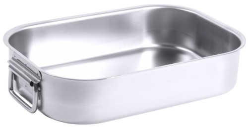Bratröhrenpfanne, rechteckig aus Edelstahl 18/10, seidenmatt poliert, schwere Qualität, mit Fallgriffen, Materialstärke: 1,5