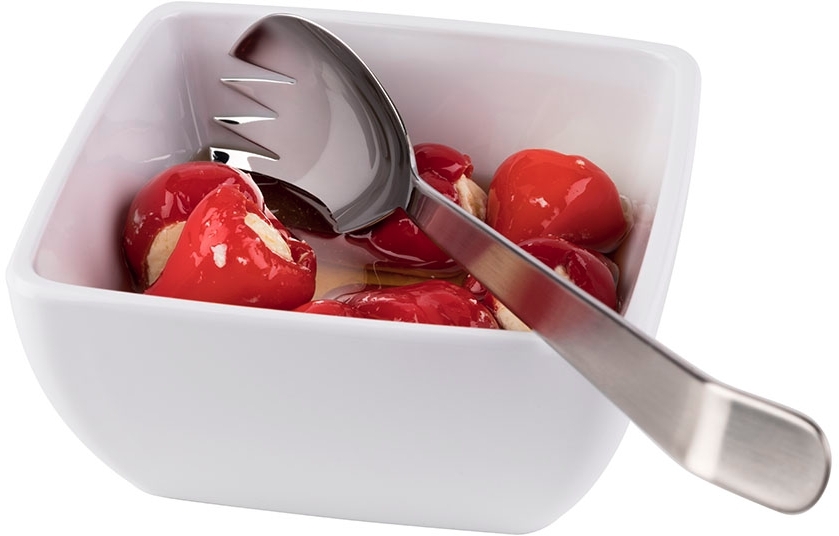 Salatgabel, klein 6 x 5 cm, Griff: 17 cm 18/10 Edelstahl Vorderteil poliert Stiel mattiert Stielende gebogen Materialstärke: