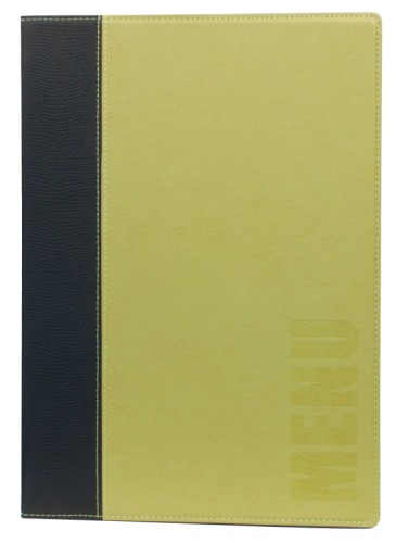 Speisekartenmappe für DIN A4 Blätter einschließlich einer Einlegefolie aus feinem Kunstleder, mit Aufdruck MENU, leicht zu