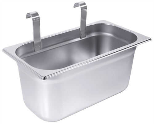 Bestecksammler GN 1/3 aus Edelstahl 18/10, mit zwei Haken zum Einhängen an Servier-/Abräumwagen, schwere Qualität,