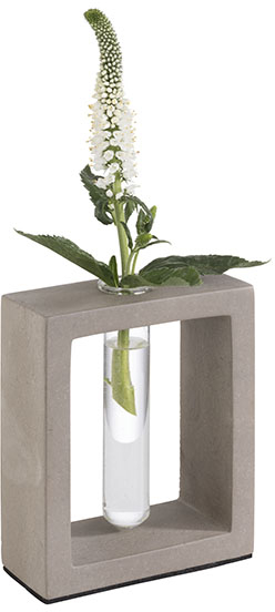 Vase mit Glaseinsatz -ELEMENT- 10 x 4,5 cm, H: 12,5 cm Beton, Glas, Inhalt: 25 ml mit möbelschonender Unterseite inklusive 2