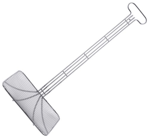 Frittierschaufel rechteckig, aus Edelstahl 18/10, elektropoliert, schwere Qualität Schaufelmaß: 28 cm x 23 cm, Stiellänge: 61,5 cm