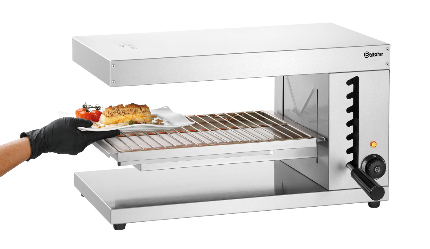 Bartscher Salamander 400-1Z-P |Fettauffangbehälter: Ja | Maße: 62 x 50 x 36,2 cm.Gewicht: 14,2 kg