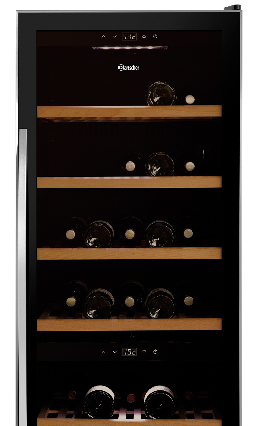 Bartscher Weinkühlschrank 2Z 180FL | Tür-Art:Flügeltür, Glas | Maße: 60 x 75 x 186,0 cm.Gewicht: 86,4 kg