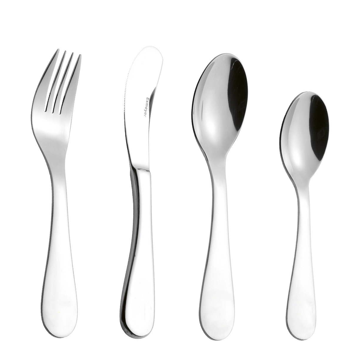 4-teiliges Kinderbesteck SUNNY von Esmeyer, aus hochwertigem Edelstahl 18/10 poliert. Messer aus Klingenstahl.