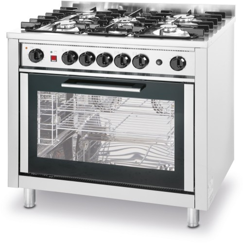 HENDI Gasherd - 5 Brenner mit Elektroofen - 14.3 kW(h) - 900x655x(H)850/900 mm 230 V