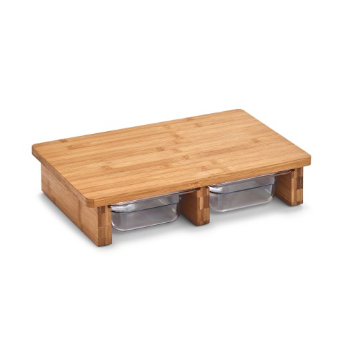 Schneidebrett, Bambus geölt; Kunststoff ABS, Bamboo/Kunststoff, 40,5x26,5x8,5 cm. Farbe: natur. Ob für Schnittgut oder dessen Abfälle, mit