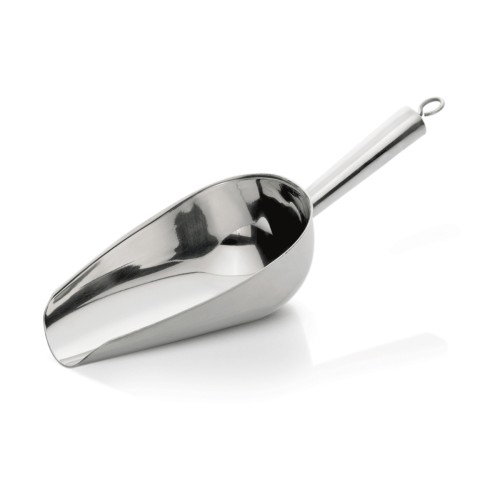 Mehrzweckschaufel, Fugenlos, mit Aufhängeöse. Material: Chromnickelstahl. Inhalt in Litern: 0,18. Maße: Länge: 190 mm