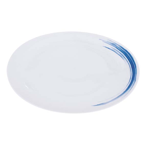 Platte oval coup 38 cm - Form: Simply Coup -, Dekor 79930 Pinselstriche blau - aus Porzellan., Hersteller: Eschenbach. "Made in Germany".