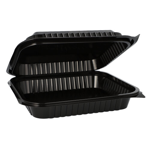 100 Feinkost- und Salatschalen mit Klappdeckeln, PET eckig 1600 ml 19,5 cm x 22 cm x 6 cm schwarz von Starpak