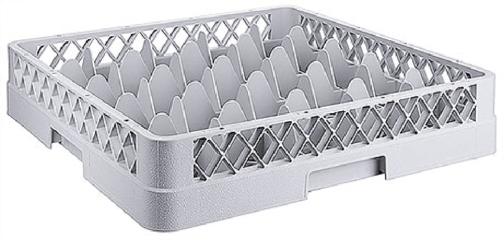 Geschirrspülkorb GLAS mit Facheinteilung aus grauem Polypropylen, DIN 66075-F (50 x 50 cm), stapelbar, hitzeresistent bis +120C, durch