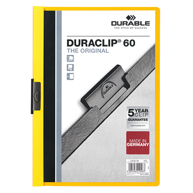 DURABLE Klemmmappe DURACLIP® 60 DIN A4 Hartfolie Farbe der Rückseite: gelb Farbe der Klemme: schwarz