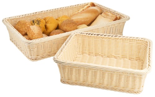 Korb, Normgrößen Bäckerei-Maß Rattan-Imitation, Geflecht ganz aus Polypropylen, spülmaschinengeeignet, schwere Qualität Länge: 40