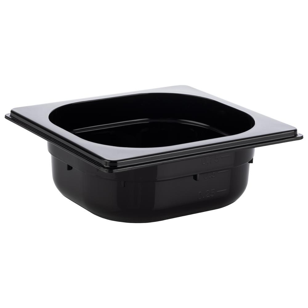APS GN-Behälter in schwarzem Polycarbonat, mit Literskalierung, Robust und Formstabil, stapelbar, Tiefe 65mm, GN 1/6, 1 Liter