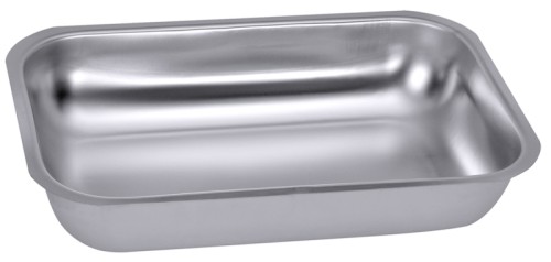 Rechteckige Schale aus Edelstahl 18/10, seidenmatt poliert, glatt auslaufender Rand, großer Eckradius, vielseitig als Fleischbecken