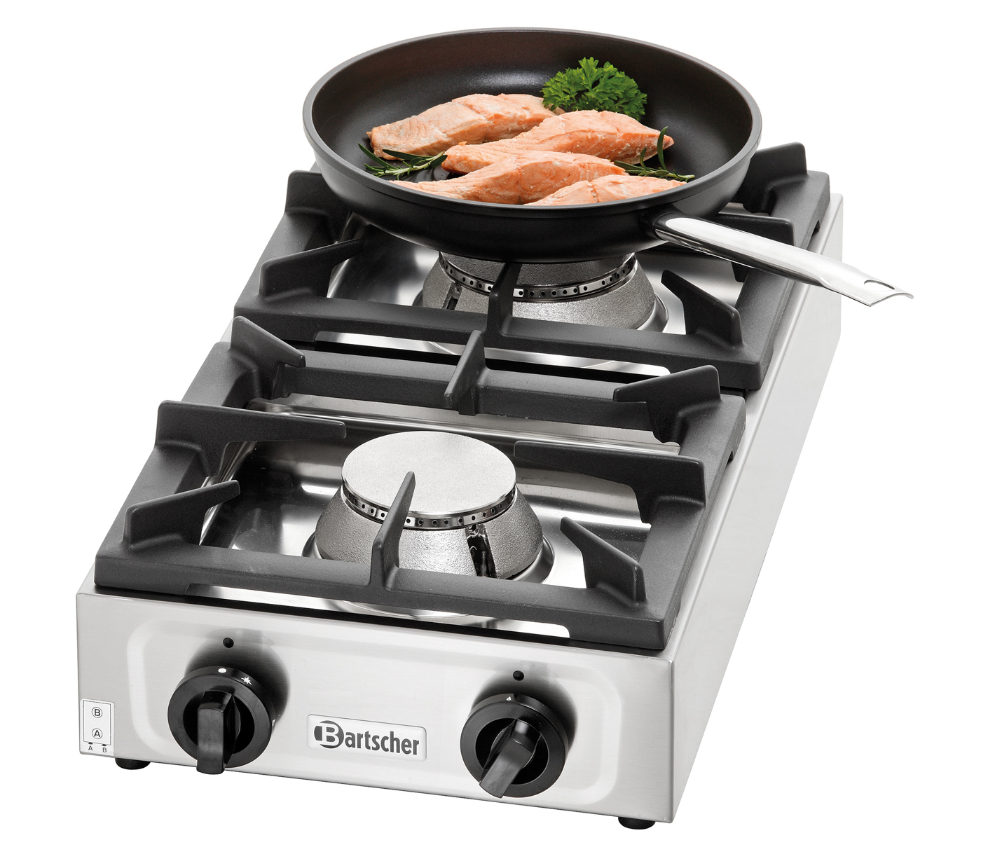 Bartscher Gaskocher 2K1100-H | Anordnung derKochstellen: Hintereinander | Maße: 35 x 66 x 17,0cm. Gewicht: 20,2 kg