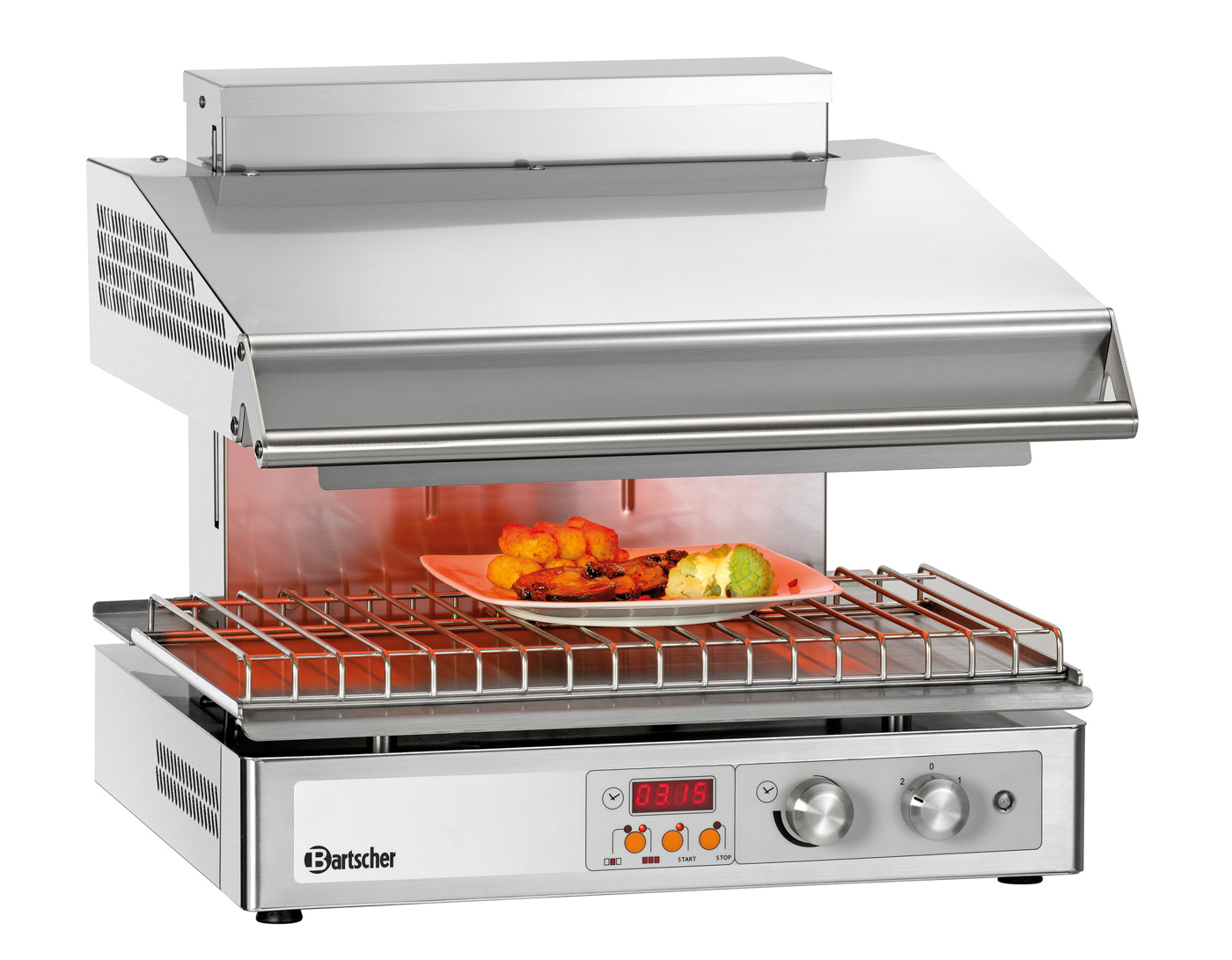 Bartscher Hi-Light-Lift-Salamander 600-2Z |Fettauffangbehälter: Ja | Maße: 58 x 59 x 51,5 cm.Gewicht: 59,4 kg