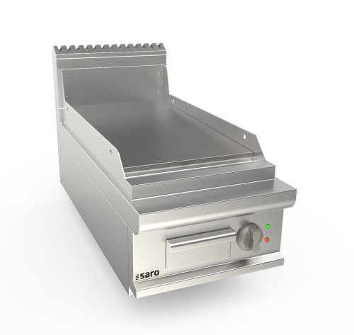 SARO Elektrogriddleplatte 400mm breit Tisch glatt Modell LQ / FTE2BBLK Made in Europe - Edelstahl AISI304 - Tischmodell - Fläche: glatt, B